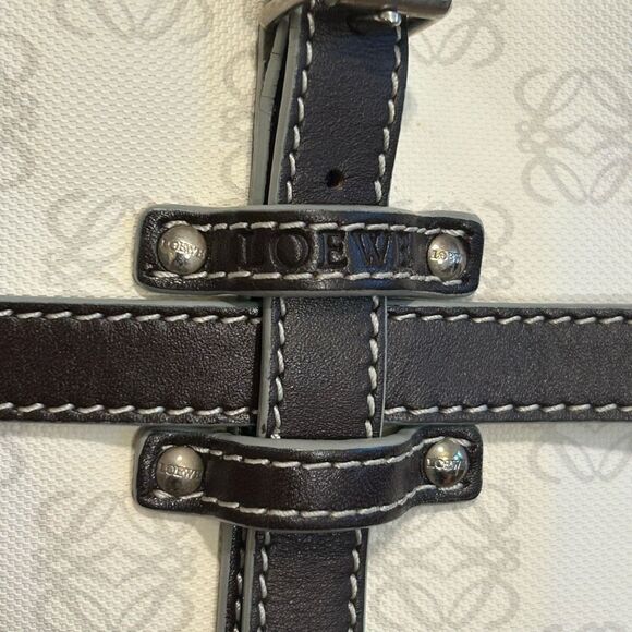 LOEWE White & Black Canvas & Leather Repeat Anagram Logo Tote Bag. - Picture 9 of 15